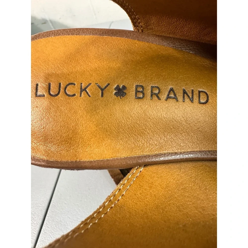 Lucky Brand Aroyli Slingback Mules Womens 8 Brown Good Leather V-Cut Block Heel - Picture 8 of 14